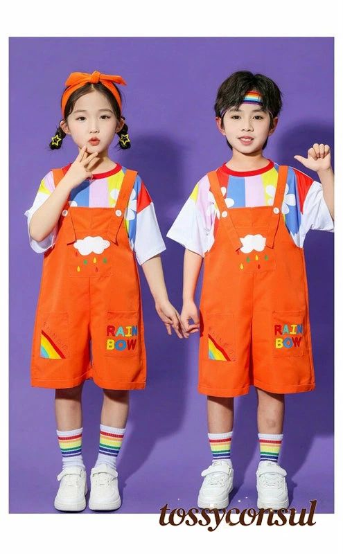 女の子 男の子 夏用 子供服 兄妹お揃い オレンジ イエロー ブルー サロペット 短パ...
