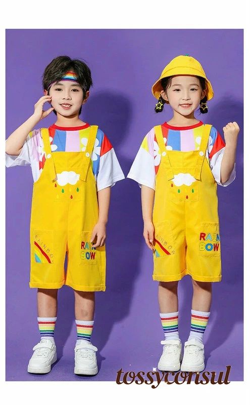 女の子 男の子 夏用 子供服 兄妹お揃い オレンジ イエロー ブルー サロペット 短パ...