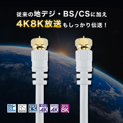 アンテナケーブル 0.5m/1m/1.5m/2m/3m/5m/7m/10m/15m/20m ネジ式-ネジ式 テレビ用 地デジ/BS/CS/新4K8K衛星放送対応 S-4C-FB規格 ホワイト/ブラック 3224Mhz 75Ω 金メッキ端子 アンテナ テレビ TV ケーブル 同軸 線 テレビコード テレビ線 アンテナ線 ホーリック HORIC 3