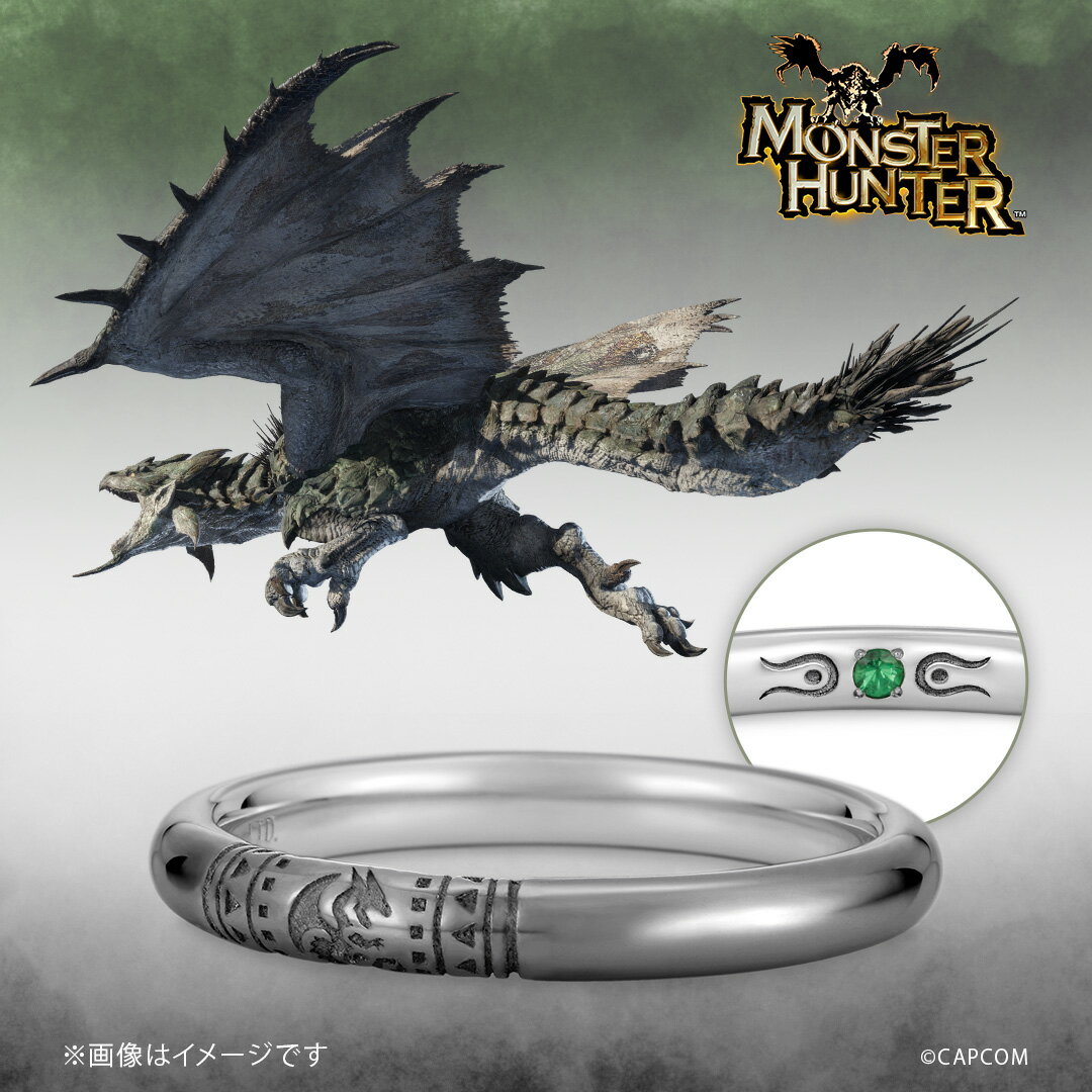 モンスターハンター 指輪 リング ハンターの指輪 リオレイア プラチナ950(ブラックコーティング) ユニセックス 男女兼用 メンズ レディース 結婚指輪 マリッジリング アニバーサリー ブライダルリング ジュエリー シンプル 個性的 結婚 記念日 プレゼント ユートレジャー