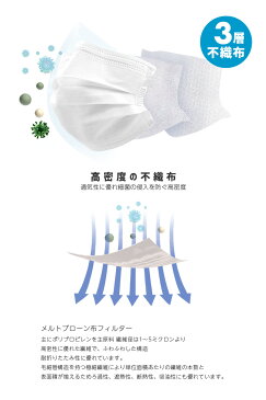 【送料無料】即納 不織布 マスク 50枚セット【大人用 大きいサイズ サージカル 高密度 通気性 三層構造 フィルター 立体 ウィルス 感染 対策 飛沫 防塵 防止 予防 使い捨て 衛生 日用品 風邪 PM2.5 花粉症 白 ホワイト 男女兼用 男性 女性】