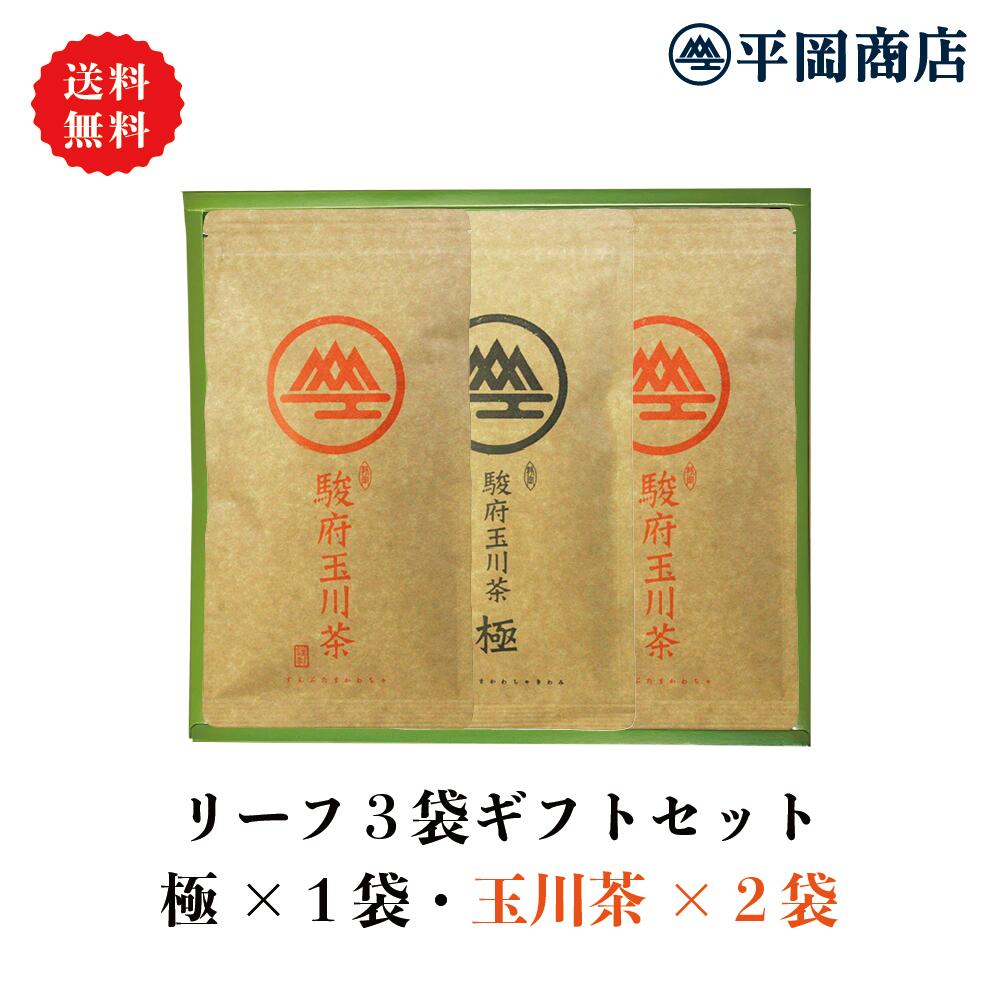 駿府玉川茶 極1袋 + 駿府玉川茶2袋 ギフトセット【2025年度産新茶 5月21日発売】【送料無料※北海道・沖縄は追加送料440円】(緑茶 カテキン エピガロカテキンガレート EGCg 母の日 内祝 御歳暮 御年賀 敬老の日 御中元 静岡茶 本山茶 リーフ 日本茶 ギフト 内祝)