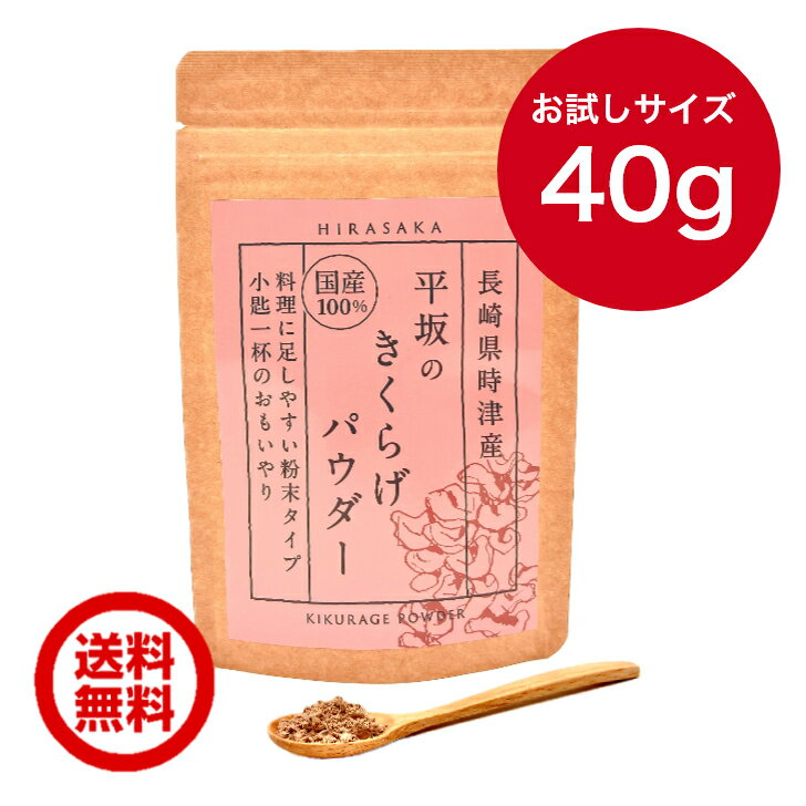 平坂の きくらげパウダー 40g お試し 小包装 国産 農薬不使用 無添加 粉末 滅菌処理済 天日干し キクラゲパウダー きくらげ キクラゲ 木耳 食物繊維 ビタミンD 鉄分 カルシウム きくらげ粉末 送料無料 レシピ 長崎 時津町 きみみちゃん