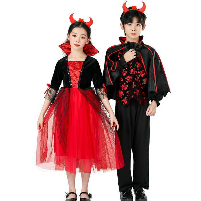 送料無料 女の子 男の子 ハロウィン コスプレ 衣装 子供服 キッズ 悪魔 魔女 吸血鬼 仮装 ハロウィン コスチューム パーティー 演出 舞台服 文化祭 学園祭 卒業式 入学式 可愛い お遊戯会 イベント服 cosplay レッド 100 110 120130 140 150 160