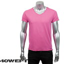 40WEFT フォーティー ウエフト メンズ 半袖VネックTシャツ PAUL 19113 2694 12 ピンク「福袋対象品」