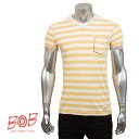 BOB ボブ メンズ クルーネック ボーダー 半袖Tシャツ MIAMI 206 74415 49 BIANCO/GIALLO