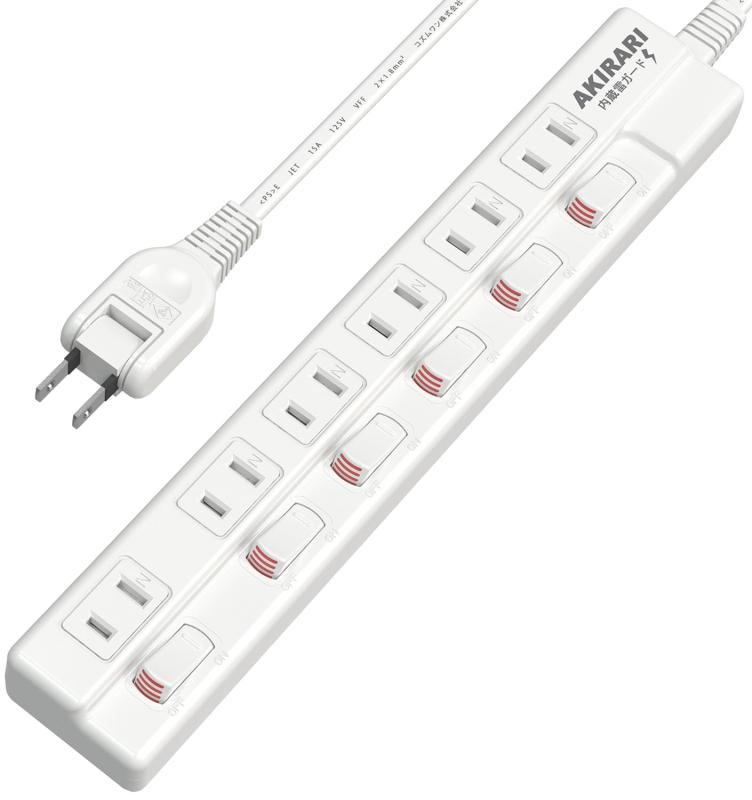 電源タップ 6個口 1m 2m 3m 光らない 個別スイッチ ほこりシャッター付 絶縁キャップ付 トラッキング防止 180°回転スイングプラグ 雷ガード 6ヵ月 節電タップ 家庭用AC電源 延長コード お