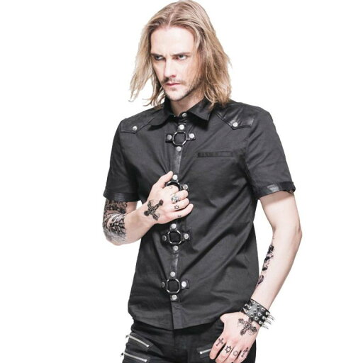 Punk Gothic メンズ 春夏 半袖 カジュアルシャツ 欧美 流行 ワイシャツ ブラック (M) Punk Gothic メンズ 春夏 半袖 カジュアルシャツ 欧美 流行 ワイシャツ ブラック (M)