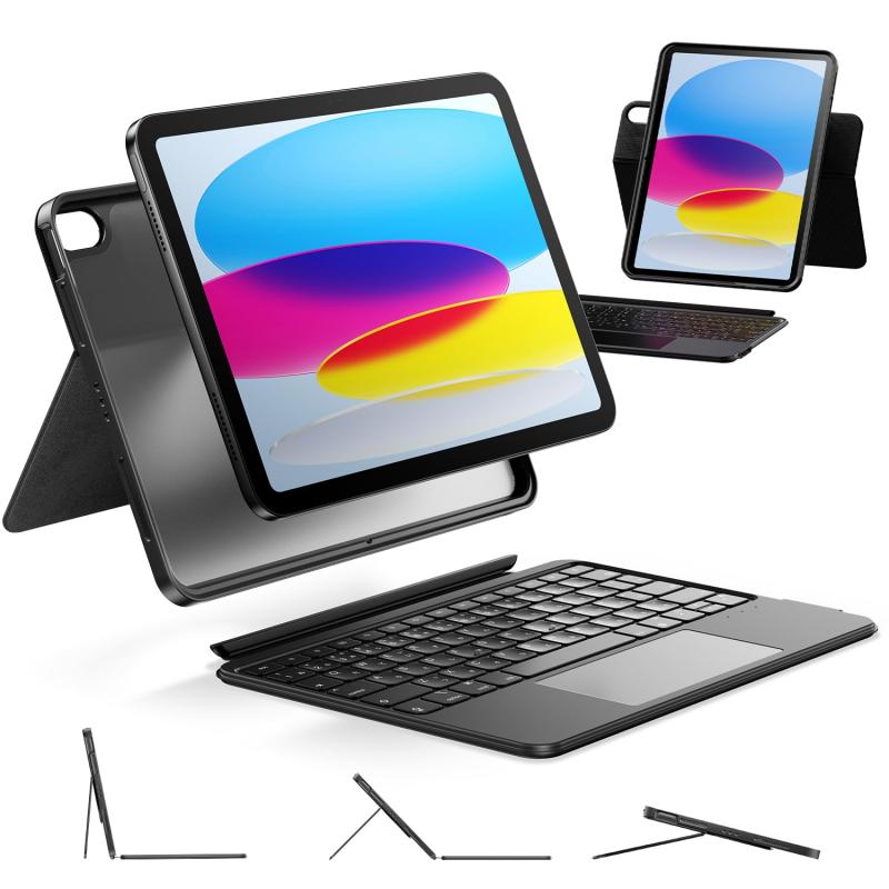 Rakuten - HOU対応 iPad 11インチA16 2025/10世代 ケース キーボード、iPad第11/10世代用回転式＆着脱式キーボードケース、伸縮性ペンホルダー、完全保護カバー、7色バックライト、マルチタッチトラックパ