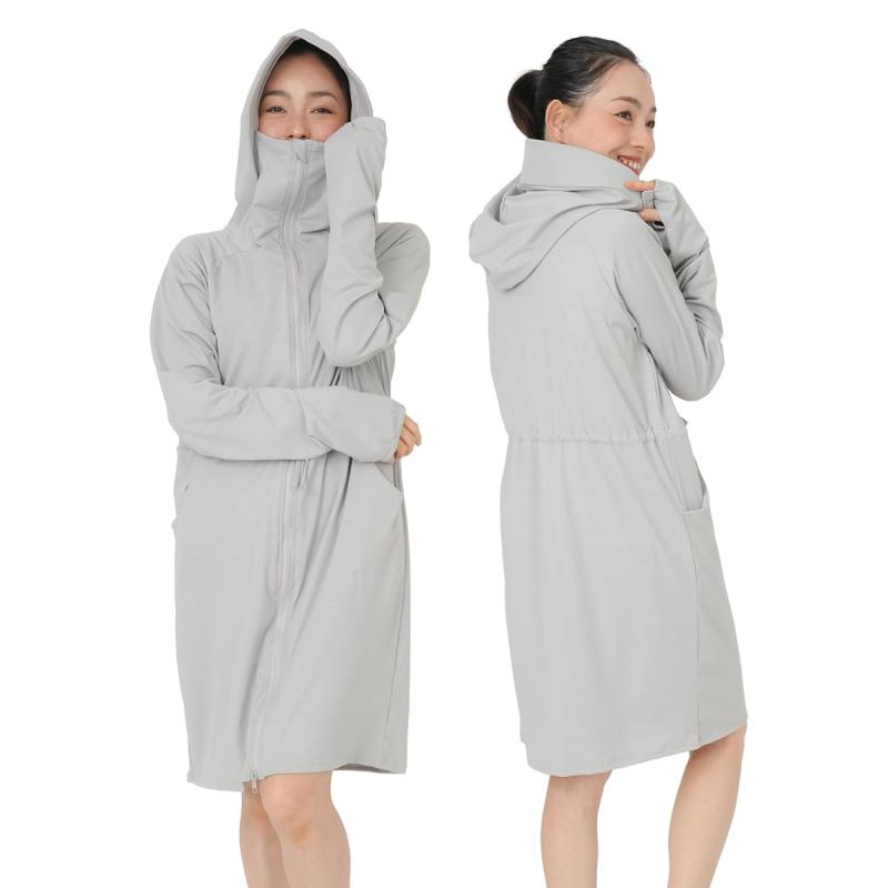[SPRIMM] ラッシュガード レディース 丈長め 顔まで ジップ つば付き 日焼け防止 速乾 通気性 ロング 長袖 UVカット 体型カバー 水着 フード