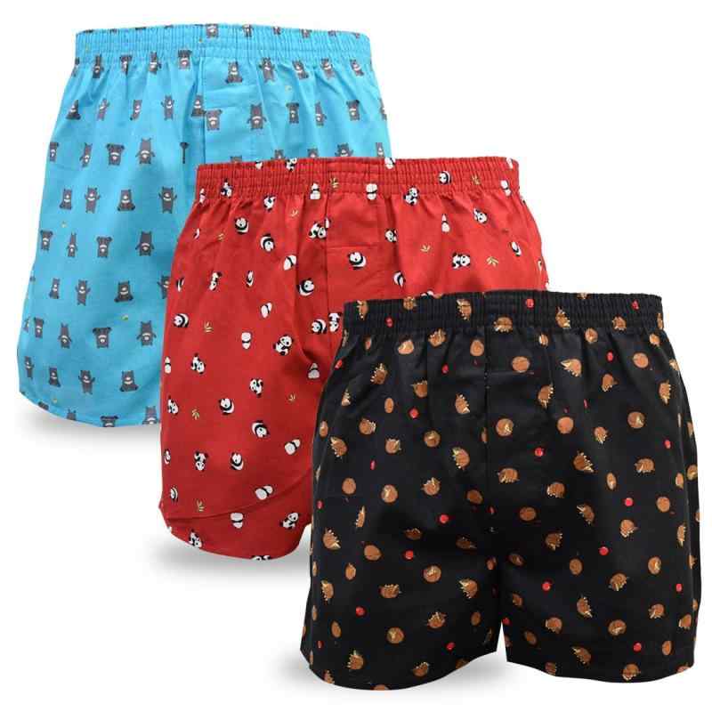 [OAR] トランクス 3枚セットアニマル 動物 柄 セット 綿100% ボタン付き 前開き M L LL メンズ 下着
