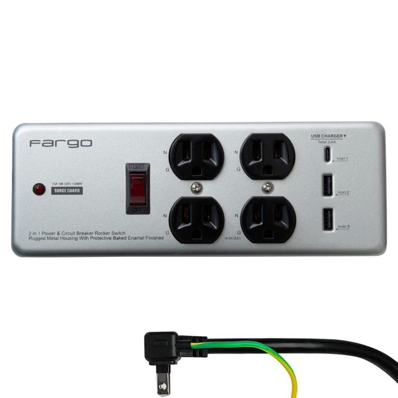 Fargo STEEL TAP 電源タップ スチール製 3ピン対応 アース線付き コード 壁掛け 固定