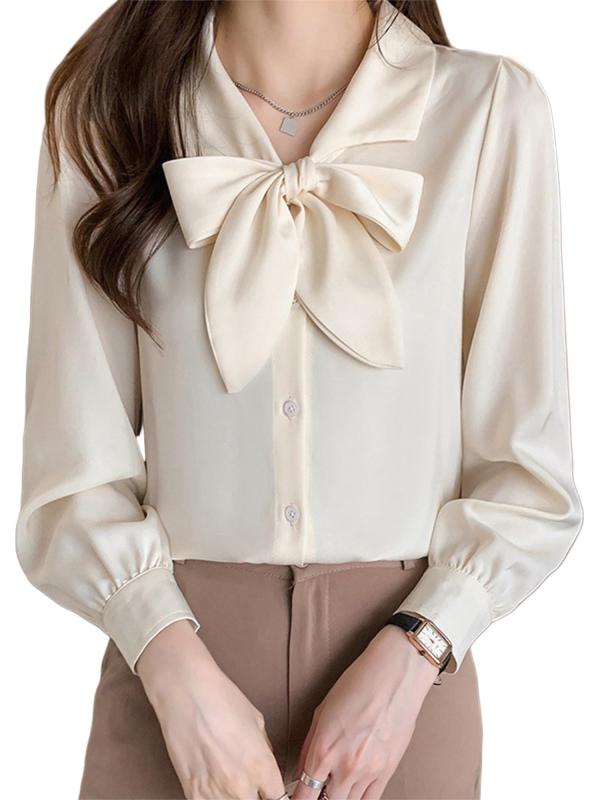 [Lalapala] シャツ ブラウス レディース 長袖 リボン トップス ボウタイブラウス ゆったり スッキリ おしゃれ きれいめ 着回し力 着痩せ オフィス カジュアル ファッション 日常 通勤 OL デート
