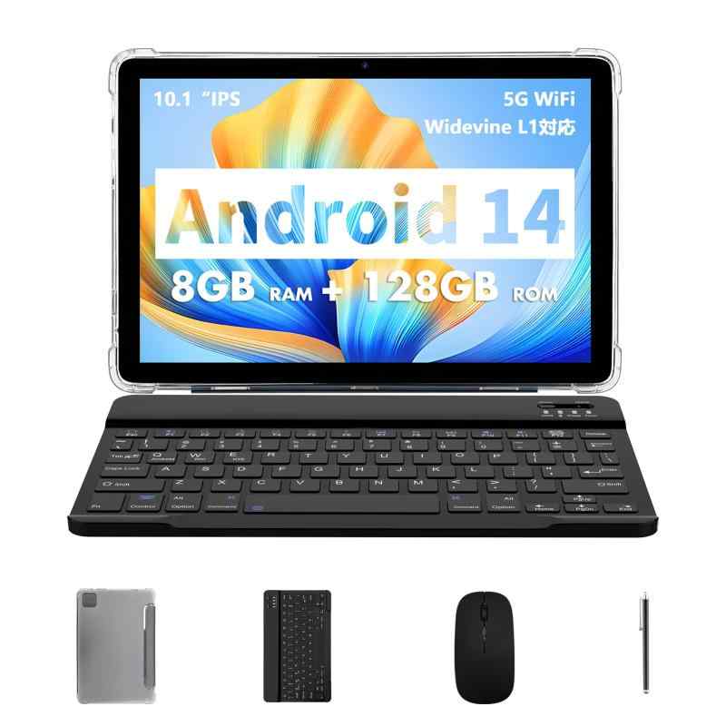 Android 14 タブレット10インチwi-fiモデル、VASOUN TAB11 8GB(4+4GB拡張)+128GB+1TB拡張、8コア 1.8Ghz WiFi 6、Widevine L1、8000mAh+Type-C、5GWiFi6+BT5.2、の商品画像