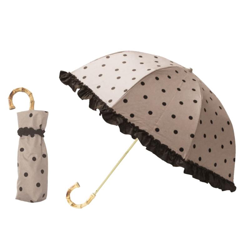 Rakuten - まるいシルエット 完全遮光 薄型 2段 折りたたみ傘 晴雨兼用 フリル ドット 親骨50cm 広げたサイズ直径77cm 軽くて丈夫なグラスファイバー使用 簡単開閉 絶対に日焼けしたくない 2色からお選