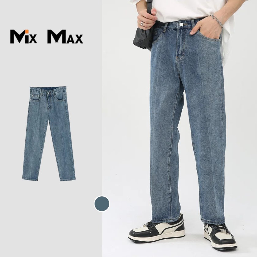 Rakuten - メンズ レトロ デニムパンツ ワイドストレート カジュアル 九分丈 ボトムス トレンド デニムパンツ ゆったり ワイド ジーンズ バギーパンツ デニム ルーズシルエット ヴィンテージライク デニム ストレートパンツ ワイドデニムパンツ ルーズシルエット