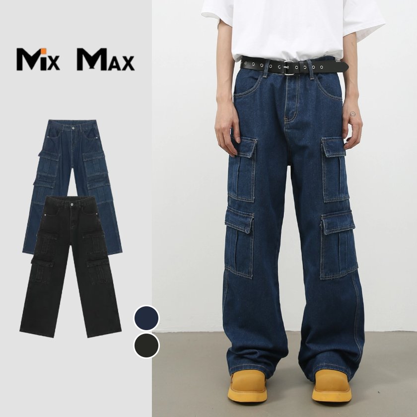 Rakuten - 超ワイド シルエット デニム ワイドパンツ メンズ ジーンズ 無地 デニム ストレートパンツ ワイドデニムパンツ ポケット ルーズシルエット 大きいサイズ ジーンズ メンズ ジーパン バギーパンツ ゆったり カジュアル シンプル 春 秋 カッコイイ おしゃれ