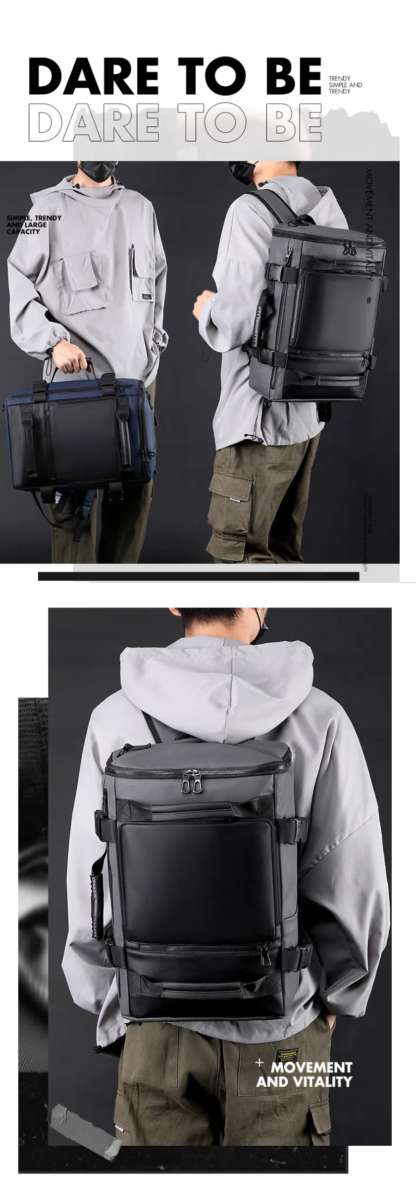 一部【最短当日発送】WE POWER リュック リュックサック 大容量 メンズ 登山 4way バックパック 30L ハイキング 撥水 出張 旅行 通学 通勤 スポーツ スクエア アウトドア 17インチPC パソコンリュック メンズ 大容量 旅行鞄 多機能 大容量リュック 男女兼用 hiroba888-10046569 mixmax サンプル画像2