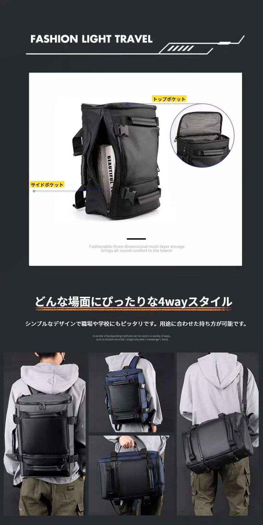 一部【最短当日発送】WE POWER リュック リュックサック 大容量 メンズ 登山 4way バックパック 30L ハイキング 撥水 出張 旅行 通学 通勤 スポーツ スクエア アウトドア 17インチPC パソコンリュック メンズ 大容量 旅行鞄 多機能 大容量リュック 男女兼用 hiroba888-10046569 mixmax サンプル画像3