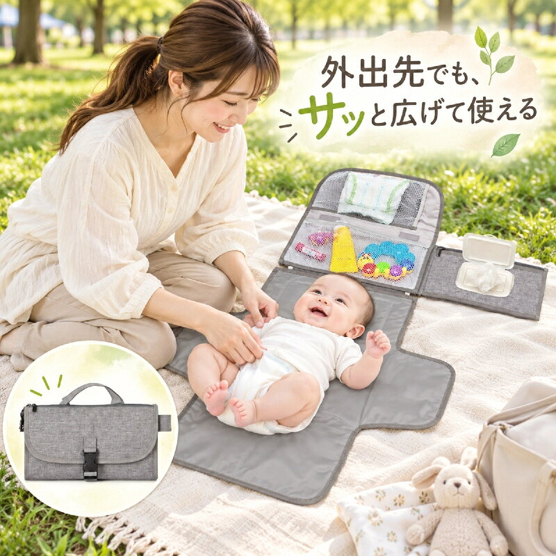 関連キーワードおむつ替えシート おむつ替えマット オムツ替えシート オムツ替えマット おむつ替えパッド オムツ替えパッド ベビーマット 防水マット おむつポーチ オムツポーチ マザーズポーチ ベビーカーバッグ ポーチ バッグ型 2in1 一体型 折りたたみ 折りたたみ式 ポータブル コンパクト 軽量 大容量 収納ポケット付き メッシュポケット おしりふき内蔵 おしりふきホルダー付き おしりふきポケット クッション付き 吊り下げ 車載 ベビーカー対応 防水 撥水 水洗い 丸洗い 清潔 衛生 外出用 旅行用 車内 外出 おでかけ 旅行 飛行機 新生児 赤ちゃん ベビー 男の子 女の子 出産祝い 出産準備 ギフト プレゼント商品説明おむつポーチとおむつ替えシートが一体になった、機能性抜群のポータブルベビーマットです。広げるだけでどこでも衛生的なおむつ替えスペースが完成し、頭部を守る柔らかいクッション内蔵で赤ちゃんも快適。シート表面には防水加工を施しているため、汚れてもサッと拭くだけでお手入れ簡単です。おしりふきを直接取り出せる便利なポケットや、おむつ小物を整理できるメッシュポケットを備え、片手でスムーズにお世話ができます。シート部分はファスナーで簡単に取り外し可能で、ポーチ単体としても使用可能。持ち手やストラップが付いているので、ベビーカーや車のシートに吊り下げて持ち運べ、普段のお出かけから旅行まで幅広く大活躍します。対象お母さん お父さん 奥さん 旦那さん 姉妹 兄弟 おばあちゃん おじいちゃん 子供 娘 息子 義母 義父 家族 彼女 彼氏 友達 女性 男性 高校生 社会人 新社会人 成人 大学生 大人 彼氏感謝のお気持ちにおありがとう おめでとう お礼 御礼 お返し 御返し