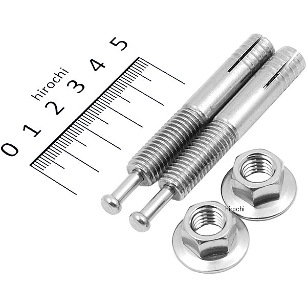 ●材質:ステンレス●ねじサイズ:M10●胴体外径:10.0mm●全長:60mm●ねじ長さ:25mm●下穴径:10.5mm●穿孔深さ:40mm●埋込深さ:35mm●最大荷重(引抜):3610N●最大荷重(せん断):15260N●締付けトルクの目安:27N・m●入数:2本本体に挿入された芯棒をハンマーで打込むことにより本体先端が拡張し、コンクリート孔壁に固着します。施工に特殊な工具を必要としません。本体外径がねじサイズと同じなので、他のアンカーの同じねじサイズの製品に比べ細いドリルによる穿孔で工事が楽です。本体外径がねじサイズと同じなので、取付物の上から施工でき、位置ずれの問題が発生しません。コンクリートへの穿孔深さは指定より深くなっても構わないので穿孔管理が楽です。芯棒を本体頂部に接するまで打込むことにより施工の完了が確認できるので、施工管理が容易です。000012242647楽天 HD店　