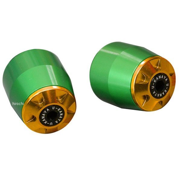 【メーカー在庫あり】 ユーカナヤ U-KANAYA アルミビレット バーエンド 全年式 XJR400、XJR400R 緑/ゴールド BEGR-YA012-GD HD店