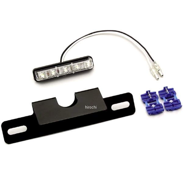 ハリケーン LEDライセンスランプキット DC12V高輝度白色5連LED 直流12V 高さ15mm×幅68.5mm×厚み14.5mmスチール製ステー（穴ピッチ97〜123mm）配線:白（＋）黒（−） 長さ180mm ギボシ端子φ4mm付きバッテリーレス車には取付不可HA6805楽天 HD店