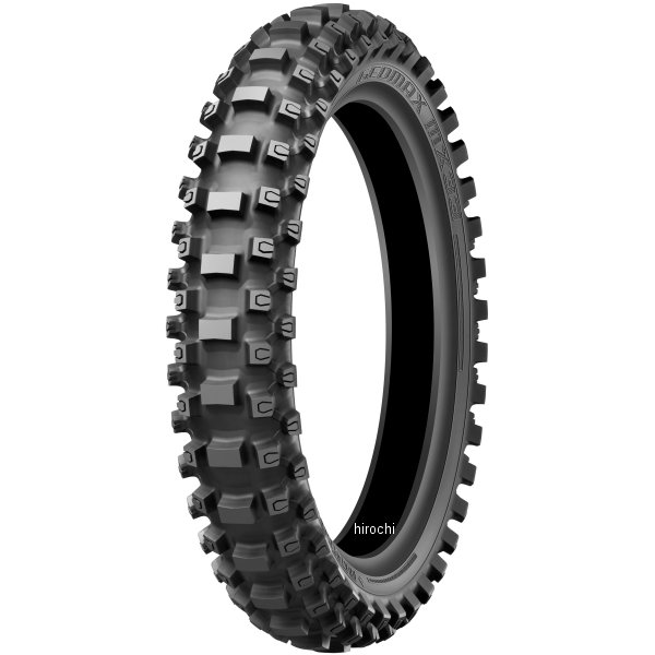 ダンロップ DUNLOP GEOMAX MX33用途:リア用リム径:18インチチューブタイヤ標準リム幅(インチ):1.85偏平率:100%構造:バイアス荷重指数:59(243kg)速度記号:M(130km/h)1本売り【ジオマックス MX33特徴】ソフト路面だけでなくミディアム寄りの路面でも高いコントロール性能を発揮します。高分子量ポリマーと微粒子カーボンの採用によりポリマーとカーボンの結びつきを強め、アメリカの「AMAスーパークロス」や「世界モトクロス選手権」など世界各国の大会で優れた成績を収めている従来品(GEOMAX MX3S)よりも耐久性を大幅に向上させています。また、新形状ビード補強ゴムの採用などにより優れた操縦安定性能を発揮します。対応車両は50ccから450ccまでのモトクロス競技車両です。330229楽天 HD店　