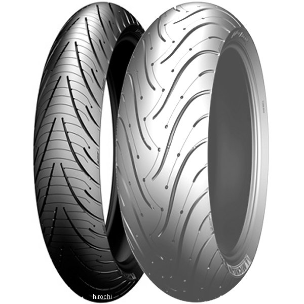 ミシュラン MICHELIN パイロットロード3用途:フロント用リム径:18インチ標準リム幅(インチ):2.50許容リム幅(インチ):2.15-3.00チューブレスタイヤ偏平率:80%構造:ラジアル荷重指数:58(236kg)速度記号:(W)(270超km/h)1本売り【パイロットロード3特徴】PILOT ROAD3は、スポーツツーリングをメインにしているユーザーが求める、あらゆる気象条件下（積雪路・凍結路など一般的にオンロード二輪車で走行できない状況は除きます。）での優れたグリップ性能とロングライフ性能の両立を目標に開発。 このセグメントのタイヤは多種多様な車種、路面コンディションやライディングスタイルに広く適合しなければなりません。「PILOT ROAD3」には、次のオブジェクティブ（開発要件）が与えられました。 1、低温時、ウェット、白線、マンホールなど滑りやすいコンディションでのグリップ性能においてリーダーシップを発揮し、ミシュランタイヤの更なる安全性のイメージを強化する事。 2、常に革新的な技術を探求し、 ライダーへより高い安全性と安心感を提供する事。MICHELIN XSTは、タイヤと路面との間に介在する残留水膜を排除し、可能な限りドライコンディションに近いグリップ力の確保を促します。 ・路面をつかむ（1）ブロックのエッジ部分に高い圧力が掛かり水膜を切り裂きタイヤが路面に接地（＝エッジ効果）。（2）毛細管現象（＝スポイト効果）を利用して吸い上げた水は、トレッドのグルーブ（広い溝）を通して排水されます。・ダブル-エフェクト“ウェル” （貯水ホール）（1）サイプに沿って配置された“ウェル”は 接地面の水分を吸水し、排水能力の向上に寄与しています＝ポンプ効果。（2）また、サイプによって吸水した水分は一時的に“ウェル”へ流れ、貯水する事でサイプの吸水能力をさらに高めます。 したがって、この“ウェル“を介して数本の短いブレードを配置した方が、1本の長いブレードに比べより高い効果の排水が期待できます。・フルディプス＆傾斜サイプ（1）グルーブと同じ深さまで刻まれたフルディプス・サイプはタイヤの最終寿命まで諸性能の維持に貢献します。（2）理想的なコンタクトパッチ（接地面）を確保する為に最適化された傾斜サイプによりサイプ効果を高めかつ偏摩耗を抑制します。・デュアルコンパウンドテクノロジー2CT 。MICHELIN PILOT ROAD 3の構造とプロファイルは、マーケットにおいて立証されたMICHELIN PILOT ROAD 2の優位性を保持し、基本デザインの継承しながら更なる最適化をはかりました。2CTはMICHELIN PILOT ROAD 2と同様のトレッド分割比率を継承しています。【代表車種】92年-94年 ヤマハ TDM85098年-00年 ヤマハ TDM85090年-92年 スズキ VX80094年-01年 BMW R1100R ROADSTER15年-18年 ドゥカティ スクランブラー アイコン15年-18年 ドゥカティ スクランブラー クラシック15年-16年 ドゥカティ スクランブラー アーバン・エンデューロ15年-18年 ドゥカティ スクランブラー フル・スロットル196815楽天 HD店