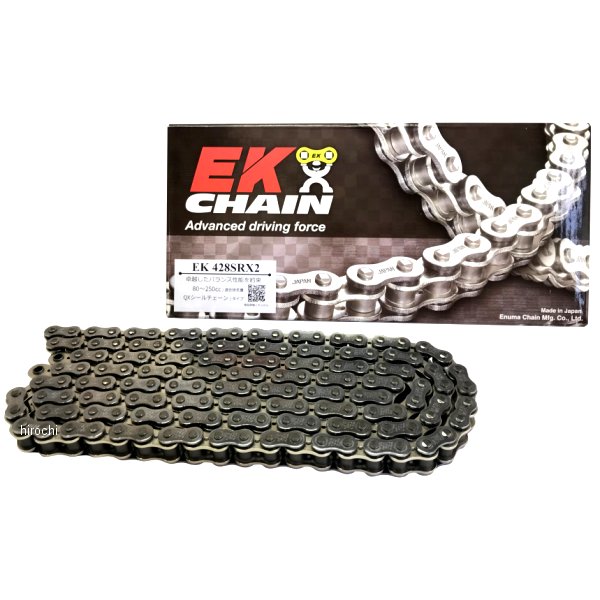 EKチェーン 428SR-X2シリーズ 90L シルバー SKJ セミプレスクリップチェーンサイズ:428リンク数:90シールタイプ:QXリングジョイントタイプ:SKJ(セミプレスクリップ)カラー:シルバー(CR;NP)SRXシリーズは、街乗りからロングツーリング等、幅広いシーンに使える卓越したバランス性能をもつ「ストリート用 シールチェーン」です。低フリクションで長寿命の「QXリング」を採用。チェーン内プレートには、EK独自の「穴あきプレート」技術を採用し軽量化されています。必要なリンク数で購入できます。428SR-X2楽天 HD店