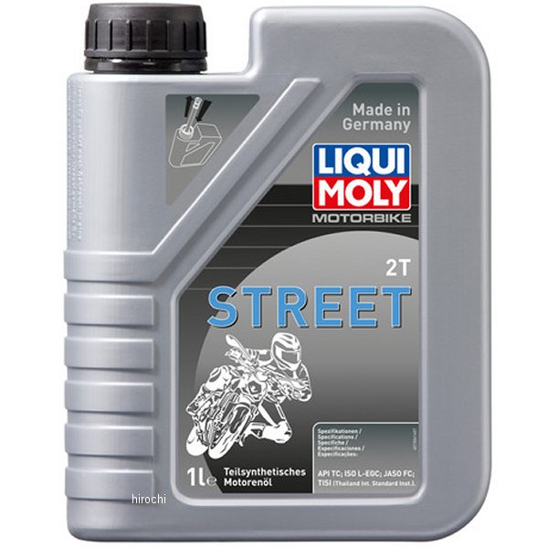 リキモリ LIQUI MOLY 2T 半化学合成オイル ストリート内容量:1L分類:セミ・シンセティック【仕様説明】・あらゆるコンディションで最高のエンジンパフォーマンスを発揮し、確実に保護をする、セミシンセティック2サイクルオイル。・潤滑性能、保護性能、清浄性能に優れ、マフラーからの煙も減少させます。・空冷、水冷を問わず、すべての2サイクルエンジンに使用可能。・混合・分離給油共に使用可能。（混合の場合は最大50：1でご使用ください。）・触媒付車両にも最適です。20856楽天 HD店