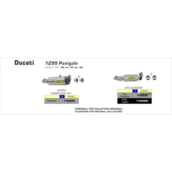 アロー ARROW スリップオンマフラー WORKS デュアル 15年-16年 ドゥカティ SCRAMBLER チタン/カーボンエンド 71839PK HD店