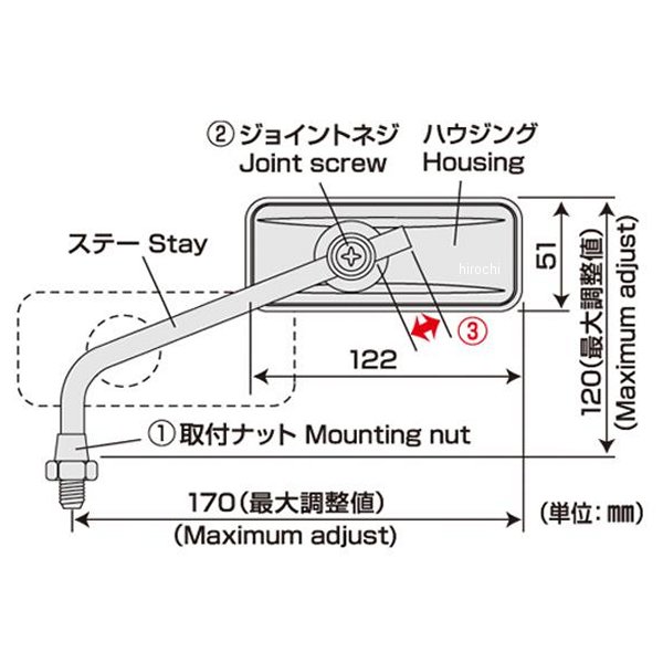 【メーカー在庫あり】 タナックス TANAX リトラミラー シルバー鏡 10mm 黒 AVA-104...