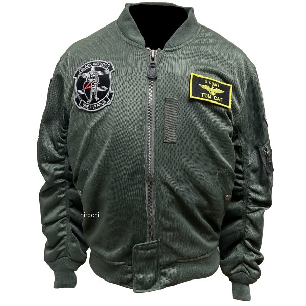 HTVA-2321S ヒューストン HOUSTON 春夏モデル メッシュジャケット MA-1 BLACK KNIGHTS M/C カーキ Lサイズ HTVA2321SKHL HD店