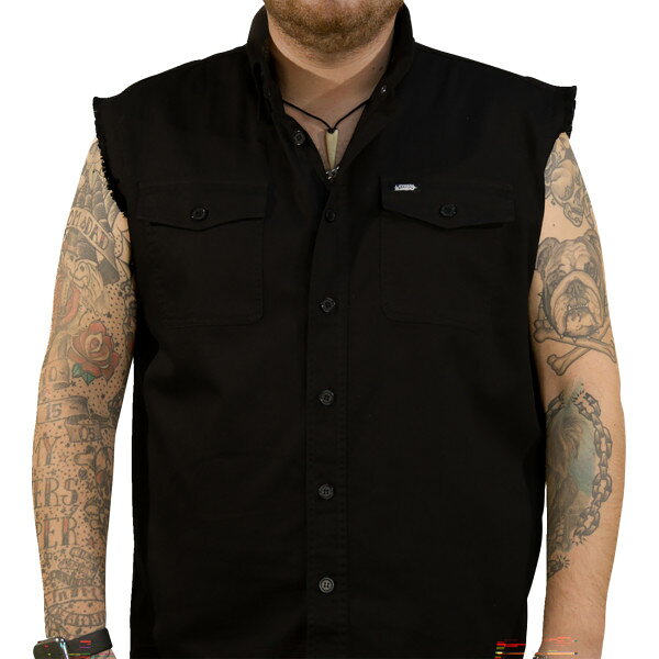 【USA在庫あり】 リーサルスレット Lethal Threat No Regrets プリント ノースリーブ ボタンダウン シャツ Mサイズ 黒 3040-3365 HD店