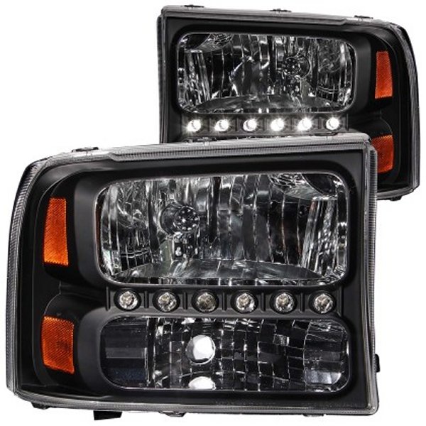  ANZO 2000-2004 フォード Excursion Crystal ヘッドライト ブラック w/ LED 1pc anz111106 HD店