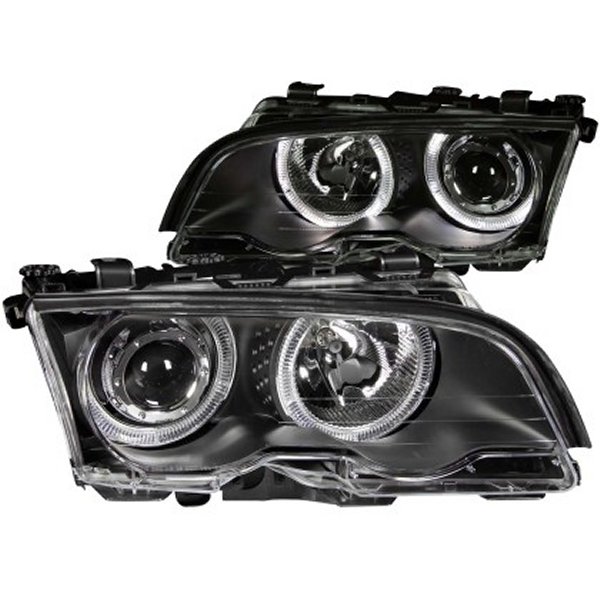 【USA在庫あり】 ANZO 1999-2001 BMW 3シリーズ E46 プロジェクターヘッドライト w/ Halo Black anz121015 HD店