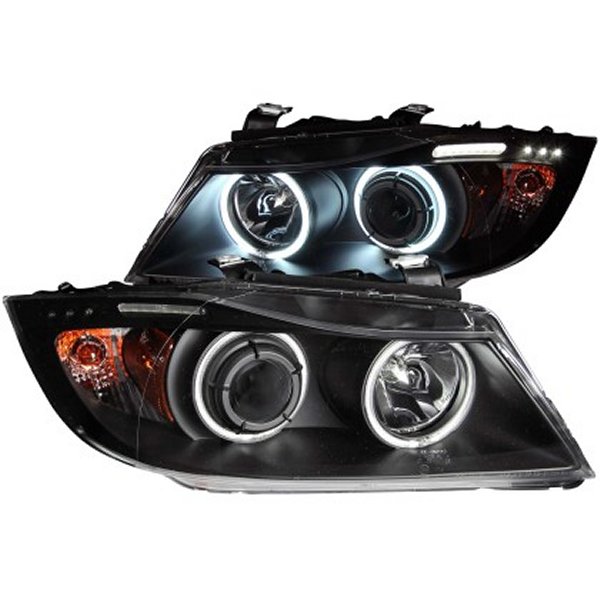 【USA在庫あり】 ANZO 2006-2008 BMW 3シリーズ E90-E91 プロジェクターヘッドライト w/ Halo w/ LED Bar ブラック (CCFL) anz121335 HD店