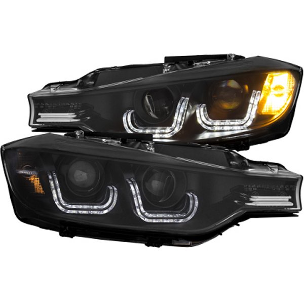 【USA在庫あり】 ANZO 2012-2015 BMW 3シリーズ プロジェクターヘッドライト w/ U-Bar Black anz121504 HD店