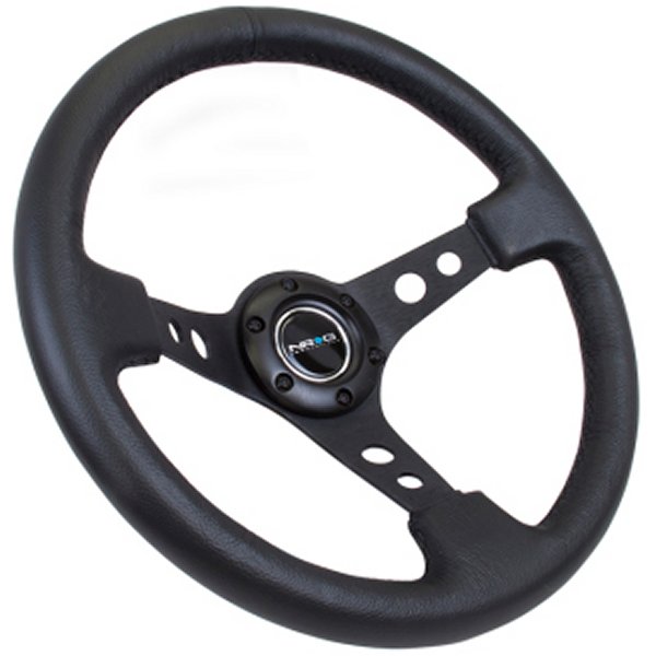  NRG Reinforced ステアリングホイール (350mm / 3in. Deep) Blk Leather w/Blk Spoke & Circle Cutouts nrgRST-006BK HD店