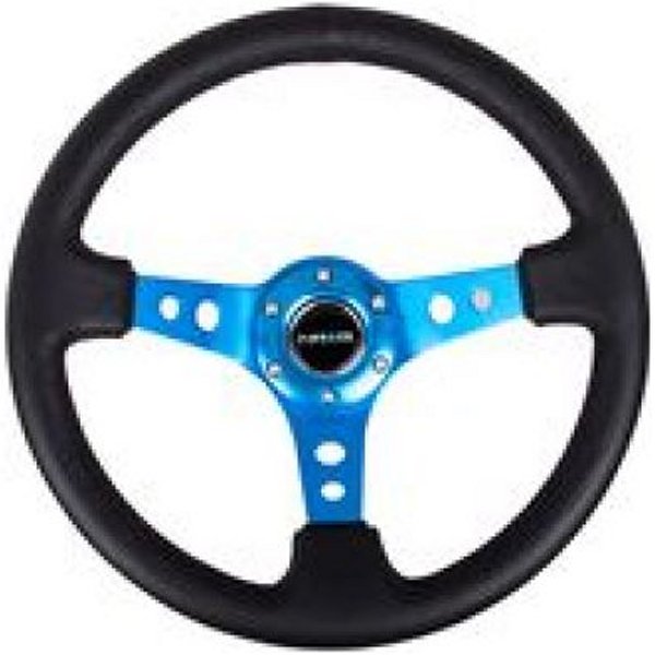 【USA在庫あり】 NRG Reinforced ステアリングホイール (350mm / 3in. Deep) Blk Leather w/Blue Circle Cutout Spokes nrgRST-006BL HD店