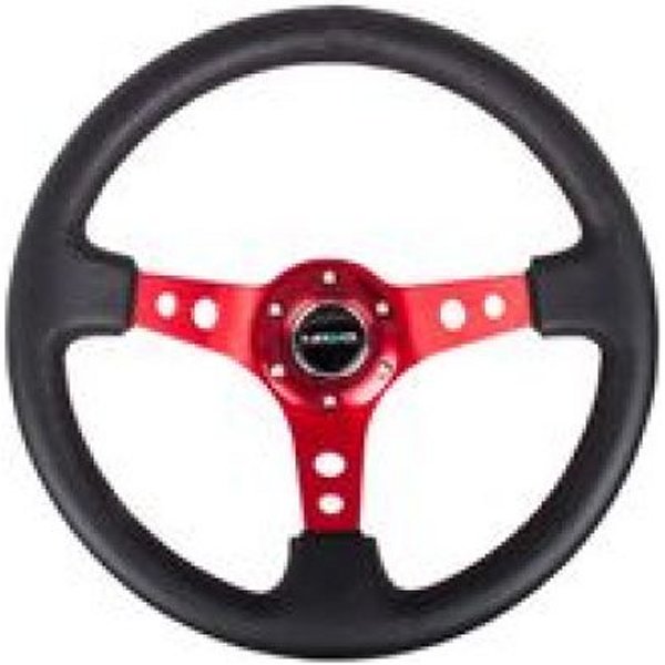 【USA在庫あり】 NRG Reinforced ステアリングホイール (350mm / 3in. Deep) Blk Leather w/Red Circle Cutout Spokes nrgRST-006RD HD店