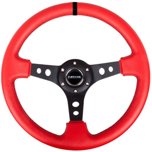 【USA在庫あり】 NRG Reinforced ステアリングホイール (350mm / 3in. Deep) Red Suede w/Blk Circle Cutout Spokes nrgRST-006S-RR HD店