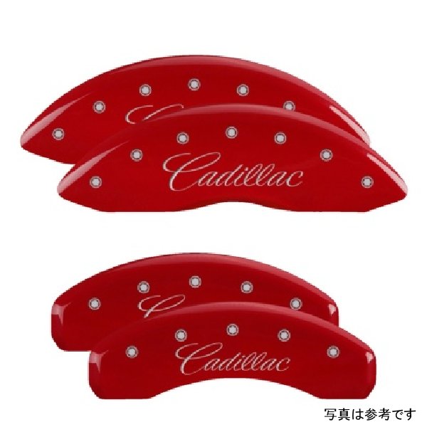  MGP 4 Caliper Covers Engraved フロント & リヤ Cursive/Cadillac レッド フィニッシュ シルバー ch mgp35015SCADRD HD店