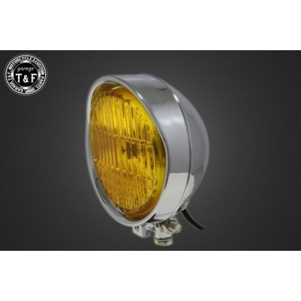 ガレージT＆F 5.5インチバイザーヘッドライト+ステー DS400 クラシック メッキ/イエロー 4020604 HD店