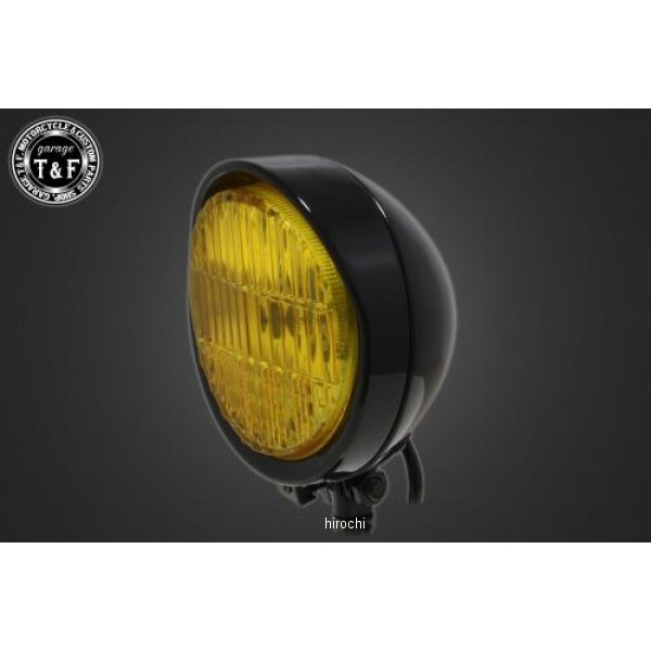 ガレージT＆F 5.5インチバイザーヘッドライト+ステー SR400 ブラック/イエロー 4020682 HD店