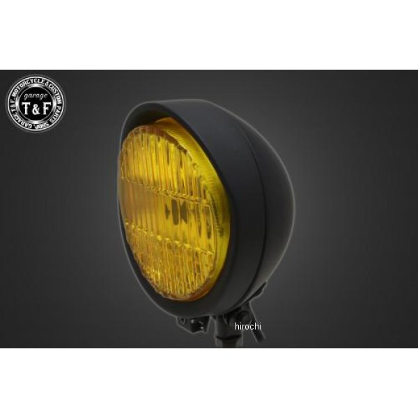 ガレージT＆F 5.5インチバイザーヘッドライト+ステー SR400 マットBK/イエロー 4020684 HD店