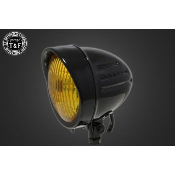 ガレージT＆F 4.5インチスリットヘッドライト(クラシックレンズ仕様)+ステー SR400 ブラック/イエロー 4020796 HD店
