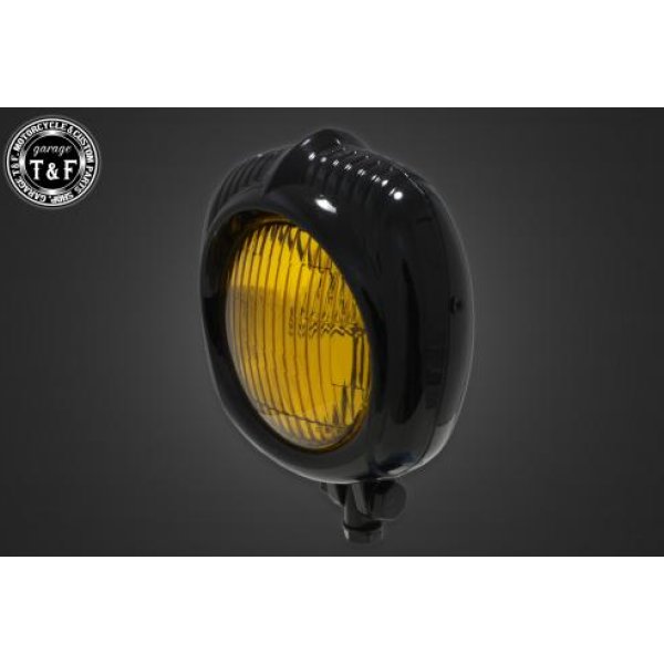 【New】 ガレージT&F エレクトロライン54レプリカヘッドライト(ブラック)イエローレンズ+ステーE W400(W650、W800) 4022946 HD店