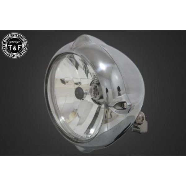 【New】 ガレージT&F 5.75in ビンテージヘッドライト(ポリッシュ)ユーロレンズ(クリアー)+ステーK エリミネーター250V 4021308 HD店